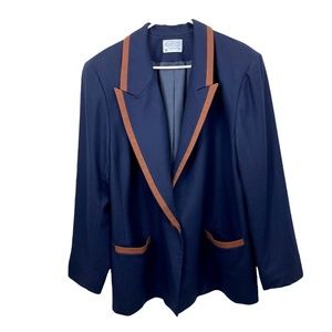 Vintage Pendleton Dark Blue Blazer Suede Lining Women 22W 100% Virgin Wool USA